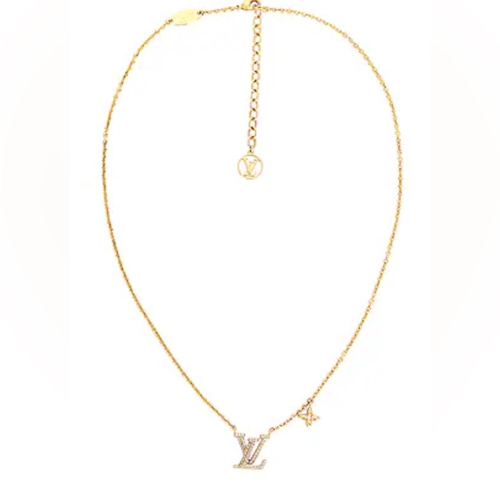 Louis Vuitton Collier Necklace in Gold with pave crystal LV